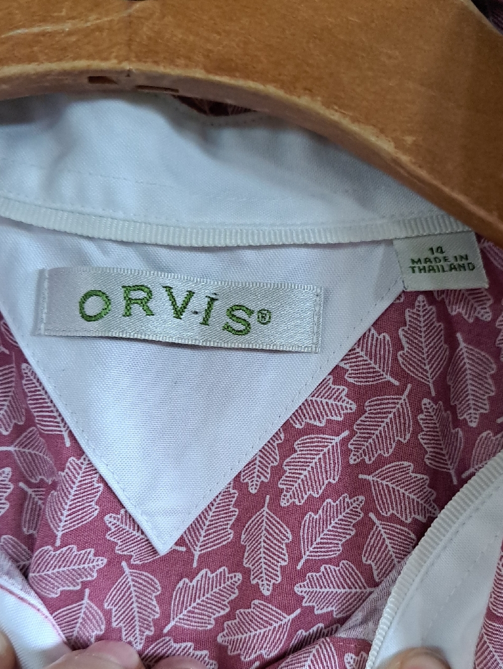 Orvis 100% Cotton Pink Leaf Print Comfy Casual Muted Pink Button Down Shirt - Picture 2 of 10